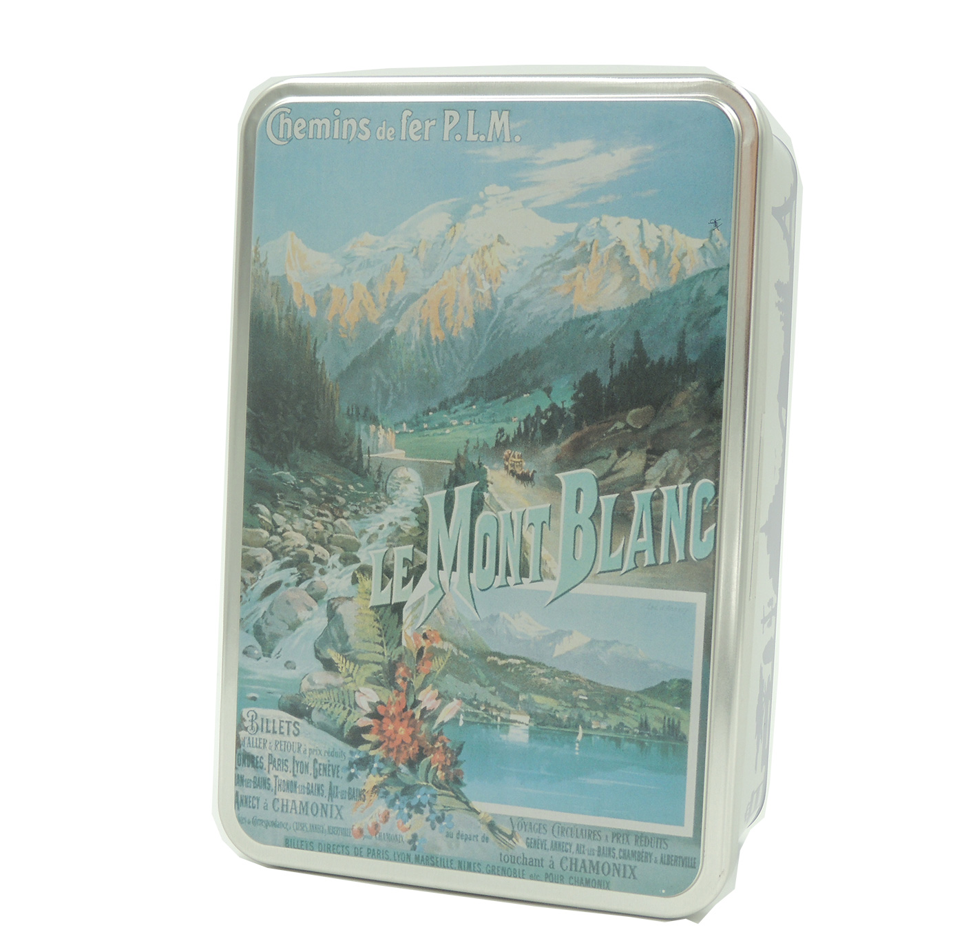 Scatola metallo vintage Mont Blanc bleu con biscotti - Gourmandises Mont  Blanc